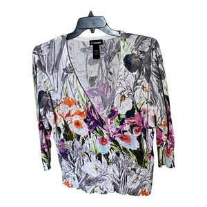 Lane Bryant 100% Cotton Floral Print Button Front V Neck Cardigan Size 18/20